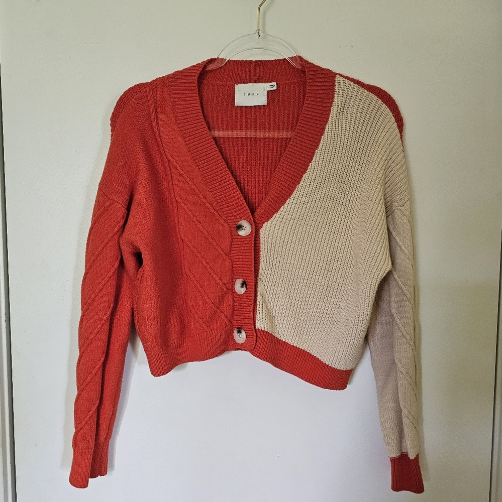 Lush Vibrant Two Toned Cropped Cardigan